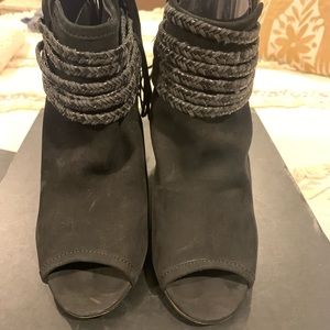 BCBG Black Suede Peep Boots